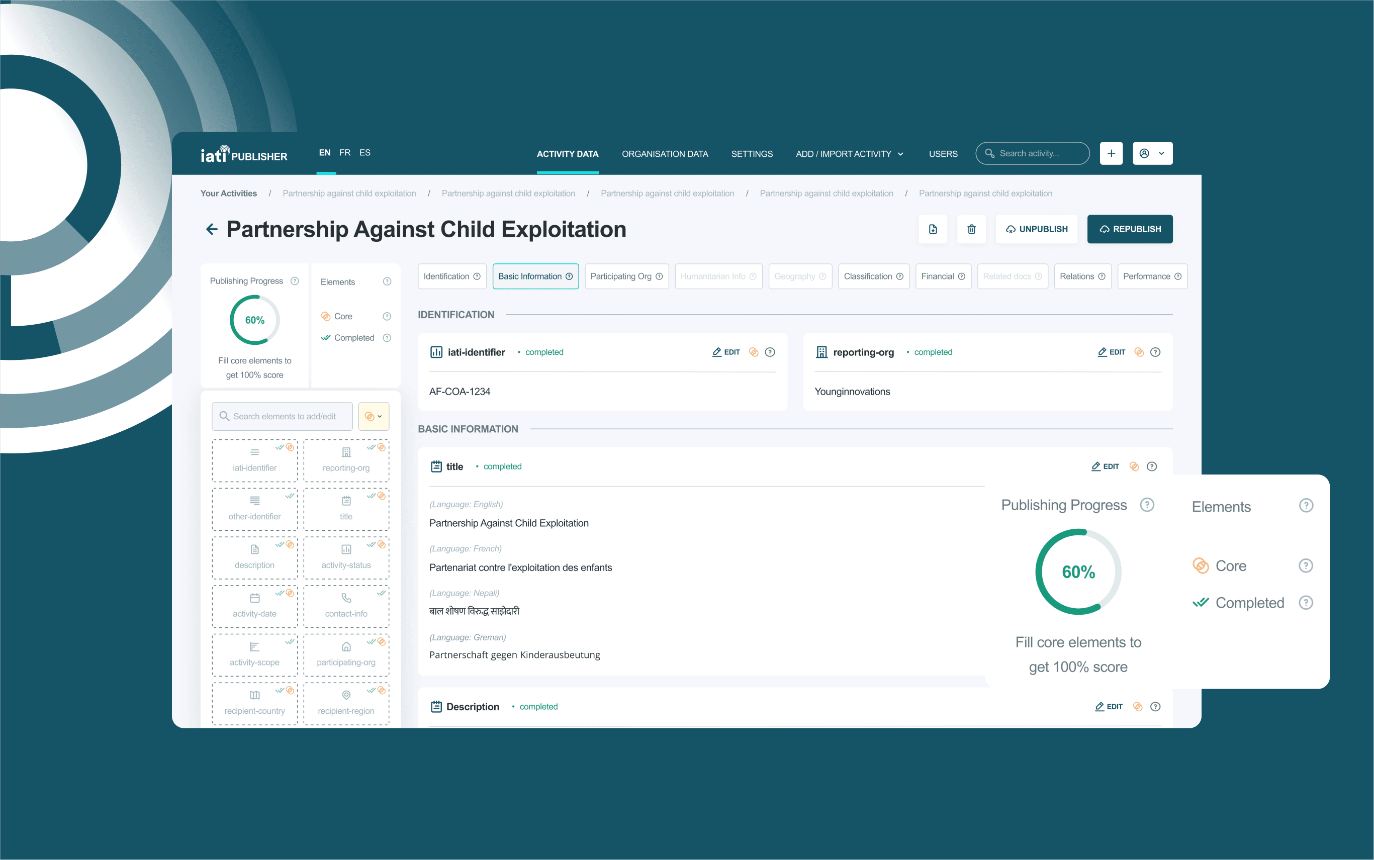 IATI Publisher screenshot